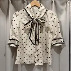SNIDEL ドット柄 リボン付き半袖ブラウス
