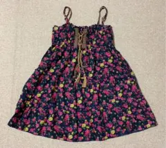 ミニ丈ワンピース　小花柄　黒赤　M キャミソール重ね着ショート丈古着