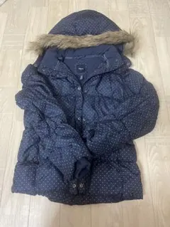 ネイビー ドット柄 ダウンコート 100cm~