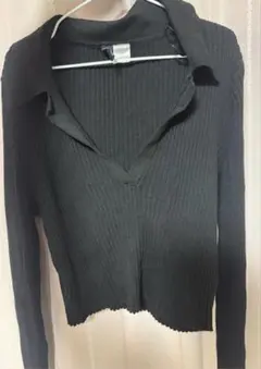 DIVIDED H&M ブラックリブ編み長袖Tシャツ M