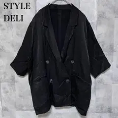 【STYLE DELI】微光沢表面シボ感ダブルジャケット 半袖 ブラック 黒