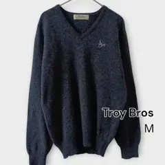 Troy Bros Vネック刺繍ロゴセーター ダークグレー Mサイズ