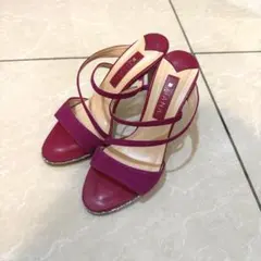 【美品】DIANA グリッター ミュール ハイヒール サンダル ピンク 赤