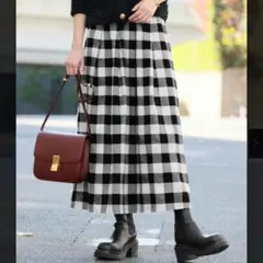 エルフランク ブロックチェックフレアロングスカート ウエストゴム F