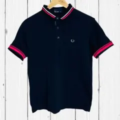 FRED PERRY フレッドペリー ポロシャツ 紺×ピンク 日本製 月桂樹刺繍