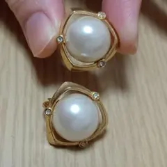 ヴィンテージ 大粒パール風 ゴールド 大ぶりイヤリング