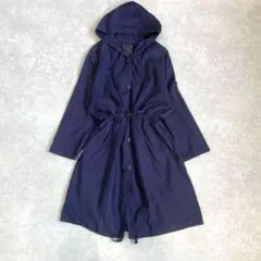 フード付ロングコート/ワンピース/L-LL/ネイビー/コットン/カジュアル
