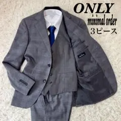 ONLY ミニマルオーダー スリーピース スーツ S相当 グレンチェック グレー