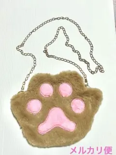 肉球デザイン ポシェット ショルダーバッグ ブラウン ねこ