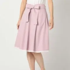 ミッシュマッシュ スカーフベルト付フレアスカート 配色 膝丈 ピンク S