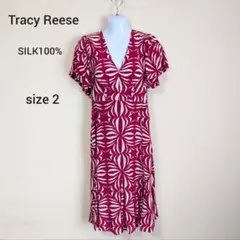 【Tracy Reese】シルク100% バックリボン ワンピース 2 総柄 絹のサムネイル