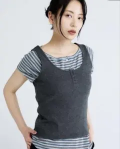 JEANASIS コットンリブヘンリーネックタンクトップ グレーのサムネイル