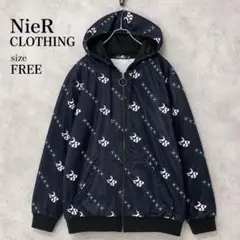 【NieR CLOTHING】 総柄 ジップパーカー FREE ネイビー 完売品