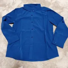青色 長袖ボタンアップシャツ 140cm
