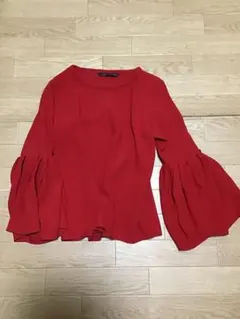 【ZARA WOMAN/ザラ】フレア袖ブラウス/XS★レッド★長袖★レディースのサムネイル