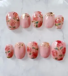 《現品》バラ風ネイルチップ　ピンク　レッド