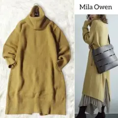 ミラオーウェン ニットワンピース マスタード ゆったり タートルネック 2way