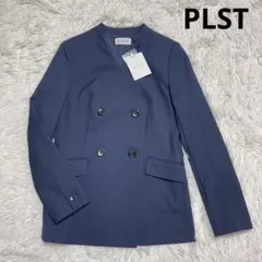 タグ付き　PLST リネンブレンド　カラーレスダブルジャケット　洗える　紺