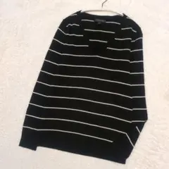 バナナリパブリック 100%メリノウール Vネック ボーダーニット S 黒×白