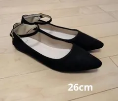 Menué ブラック フラットシューズ ストラップパンプス 26cm