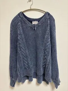 Kahiko ネイビー ケーブルニット 長袖セーター