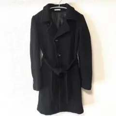 ピンキーアンドダイアン ベルト付きツイードロングコート M ブラック