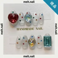 ネイルチップ　現品　10本セット　量産型　フレンチガーリー　ショート　個性派