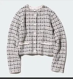 ユニクロ　ノーカラーツイードジャケット（ホワイト・ブラック）