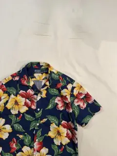90s polo ラルフローレン アロハシャツ コットン S ネイビーのサムネイル