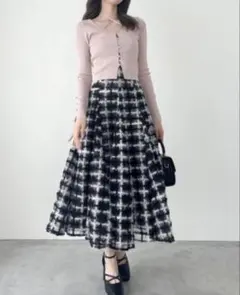 ダズリン　チェック柄 コルセットフレアスカート