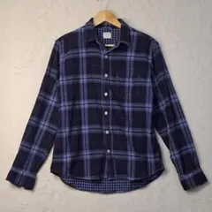 【美品】BACK NUMBER チェック リバーシブル風 ガーゼシャツ Lサイズ