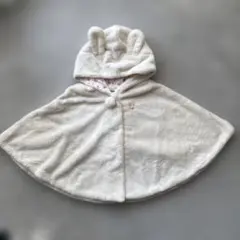 【used】70〜90 ミキハウス　マイクロファー　うさぎポンチョ　白子供服