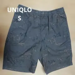 ユニクロ ドライストレッチイージーショーツ Sサイズ 総柄 ハーフパンツ 紺のサムネイル