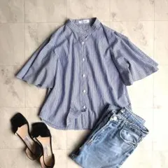 SONNYLABEL バタフライスリーブ　ブルーストライプ　バンドカラーのサムネイル