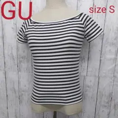 GU ボーダー ボートネック カットソー 半袖 size S 黒 白