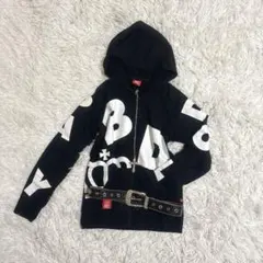 00s Y2K BABY DOLL ビッグロゴ　短丈　ジップアップパーカー　海外