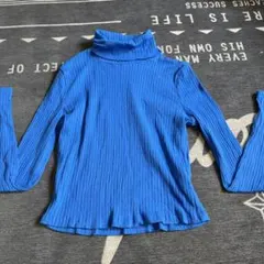 SHEIN 青 リブ編み タートルネック L
