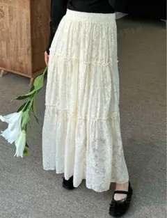 アイボリー フレアスカート ティアード