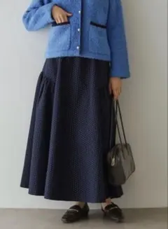 ドットジャカードフレアスカート　ネイビー　オペークドットクリップ