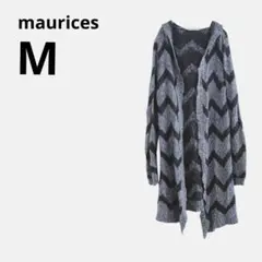 ロングカーディガン【M】ネイビー レディース 長袖 フード 上着　古着