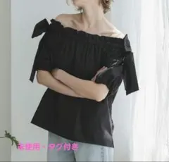 未使用 DONOBAN ショルダーリボンブラウス シャツ ブラックのサムネイル