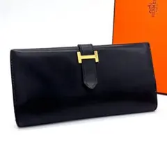 美品】エルメス ベアン クラシック 二つ折り長財布 エプソン ネイビー 