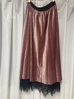 ピンクベルベットプリーツスカート　ベロア