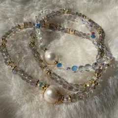 【光の結界】クリスタルビーズ パール ブレスレット
