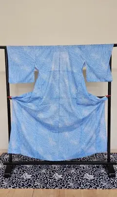 ●小紋・夏物● 青 ブルー系 花柄 柳 洗える着物