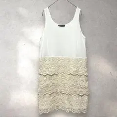 クイーンズコート　M チュニック　ワンピース　ティアード　レース　白
