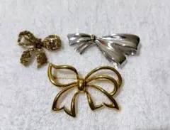 リボンモチーフブローチ3点セット