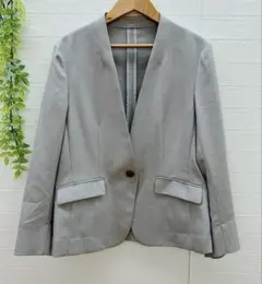 【オフオン】 ノーカラージャケット オフィス セレモニー (L) グレー系 上品のサムネイル