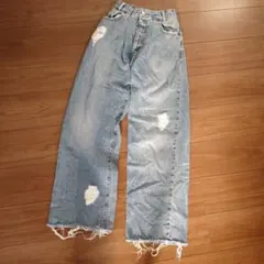 マウジー ダメージ加工 ワイドレッグデニムパンツ　24 デニム　MOUSSY