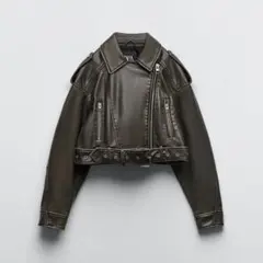 ZARA フェイクレザー クロップド ライダースジャケット M